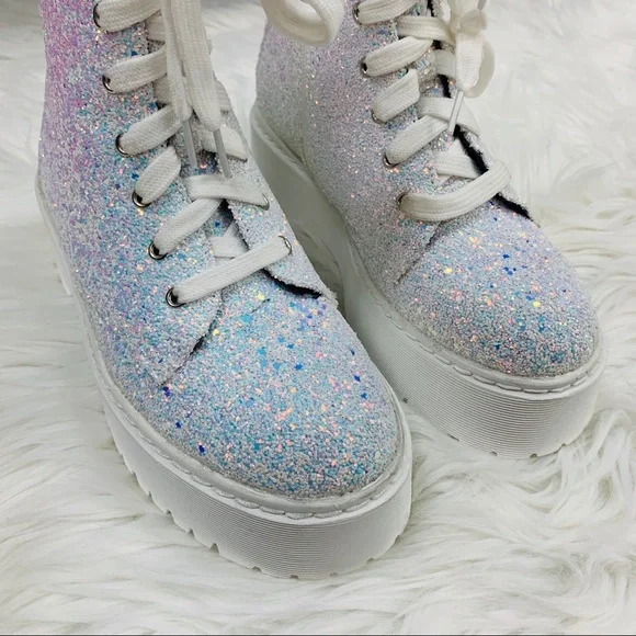 White Glitter Combat Boots - Picture 10 of 10